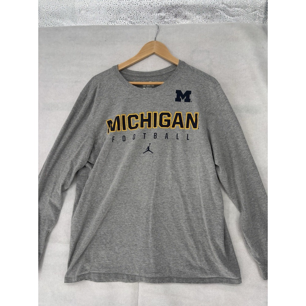 Nike Jordan Michigan Wolverines Football Men's LS T-Shirt Gray XL Cotton